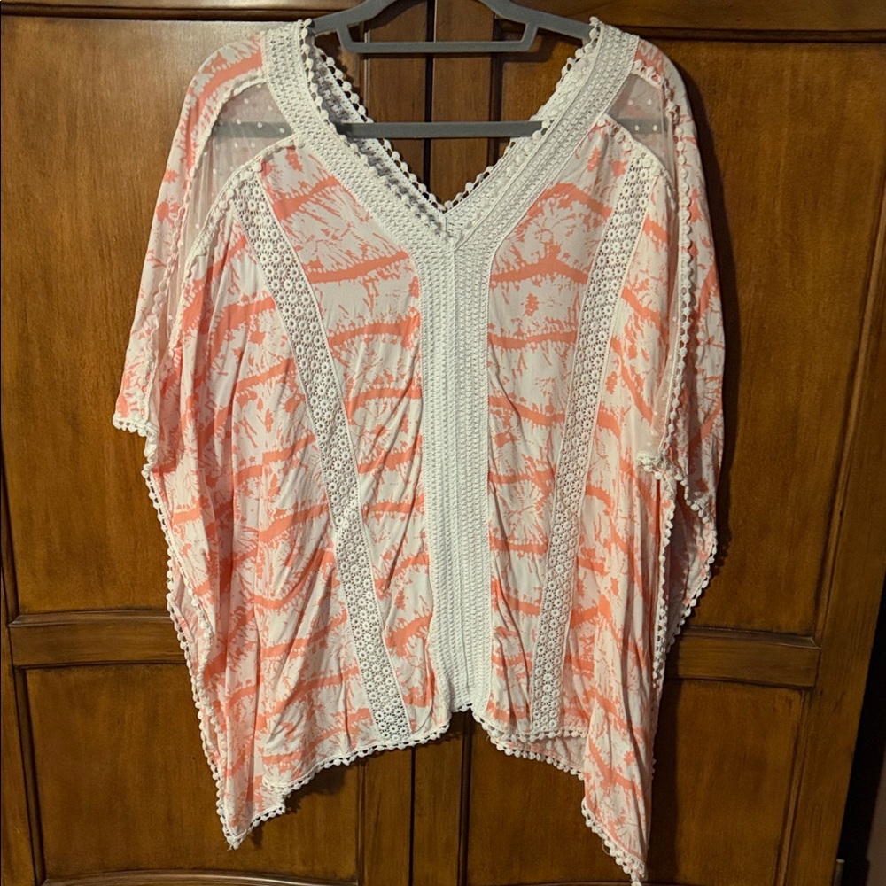 Cato Coral and White Boho Blouse